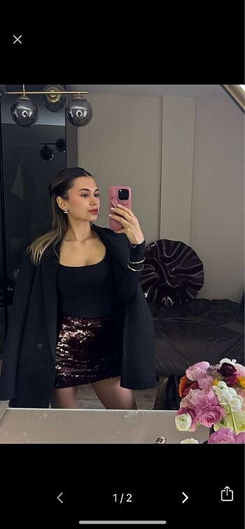 Zara Bordo pullu etek