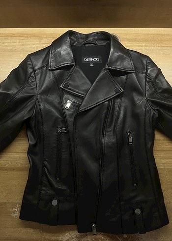 Siyah Deri Kemerli Biker Ceket - Görsel 4