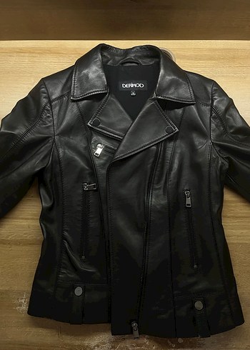 Siyah Deri Kemerli Biker Ceket - Görsel 5