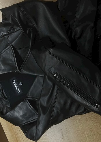 Siyah Deri Kemerli Biker Ceket - Görsel 2