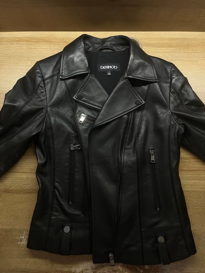 Siyah Deri Kemerli Biker Ceket - Görsel 4