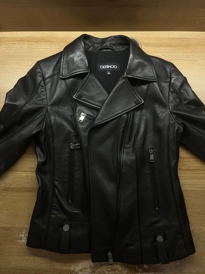 Siyah Deri Kemerli Biker Ceket - Görsel 5