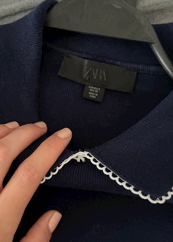 Zara Kızlar için Lacivert Polo Yaka Kısa Kollu Triko Tişört
