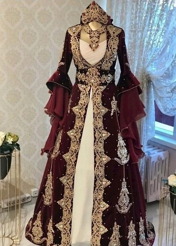 Bordo İşlemeli Uzun Kollu Kadın Bindallı