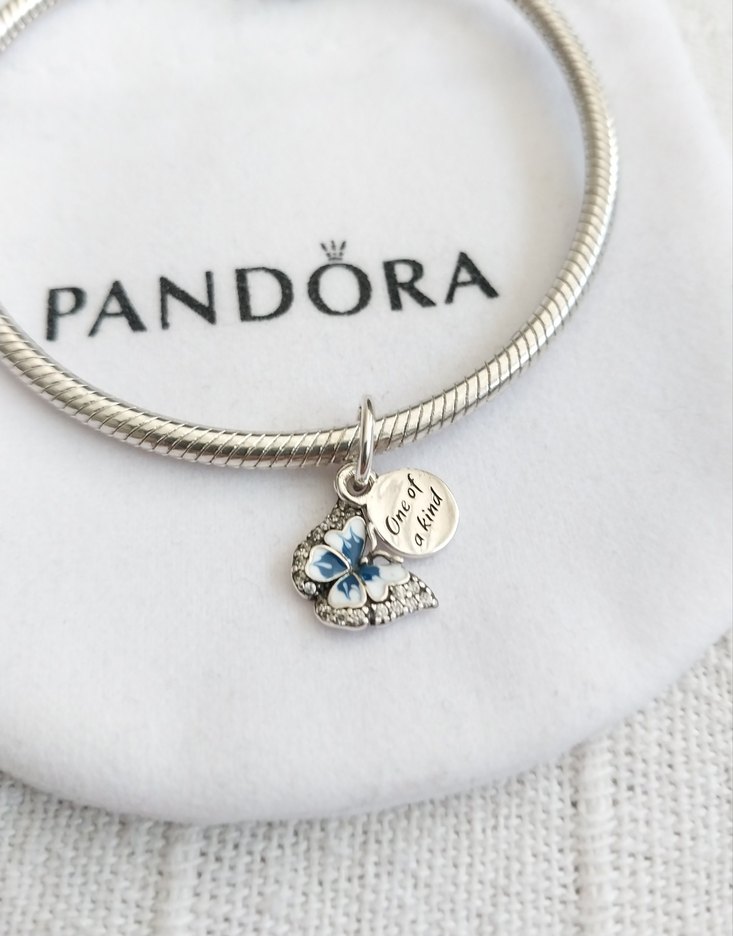 MAVİ KELEBEK VE YAZILI ÇİFT SALLANTILI CHARM - Görsel 2