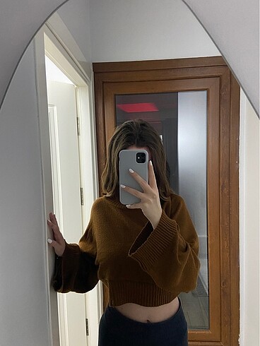 m Beden lacivert Renk Oversize Crop Kazak