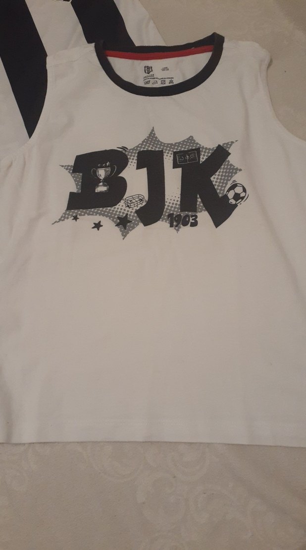 BJK Baskılı Çocuk Tişörtü Beyaz Gri - Görsel 2