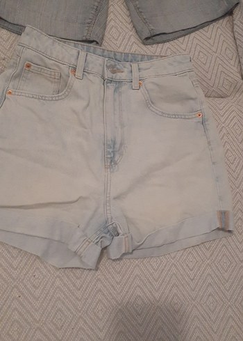 Gri Mini Denim Şort Kadın - Görsel 14