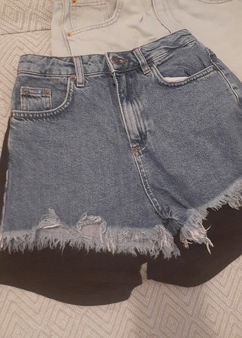 Gri Mini Denim Şort Kadın - Görsel 8