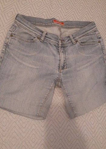 Gri Mini Denim Şort Kadın - Görsel 15