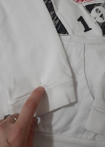 Kapüşonlu Beyaz Erkek Sweatshirt - Görsel 9