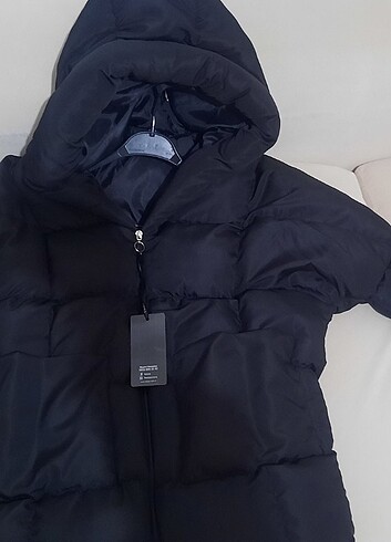 Zara Kadın siyah kapşonlu şime mont kaban