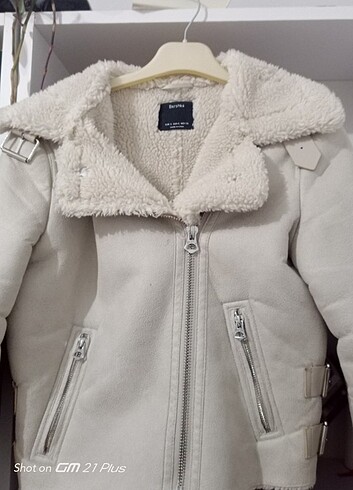 Zara Kadın bej beyaz gri peluş kısa kürk ceket mont kaban