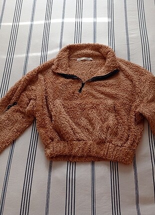 Crop peluş sweat 