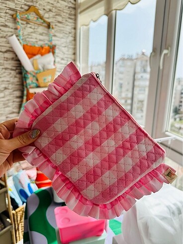 Pembe fırfırlı kapitone işlemeli Pinterest handmade çanta