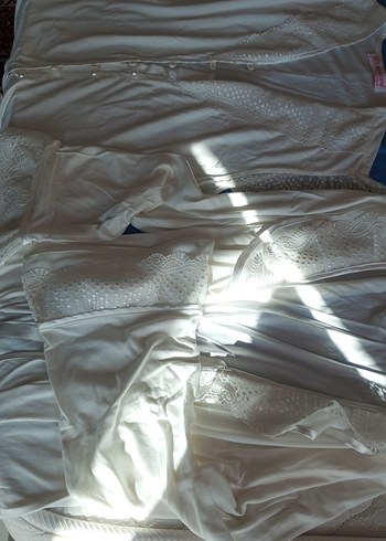 Beyaz Bohem Kolsuz sabahlikli Pijama Takımı - Görsel 4