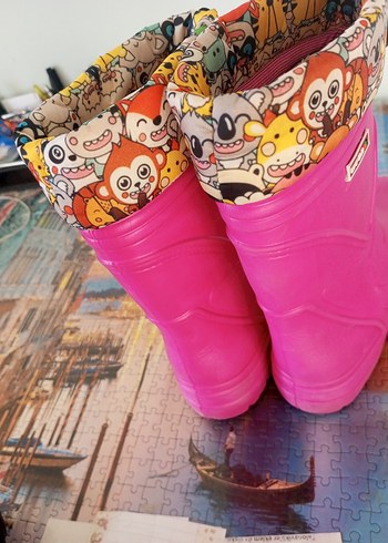 Kızlar için Pembe Lastik Çizme Velcro Bağlı - Görsel 4