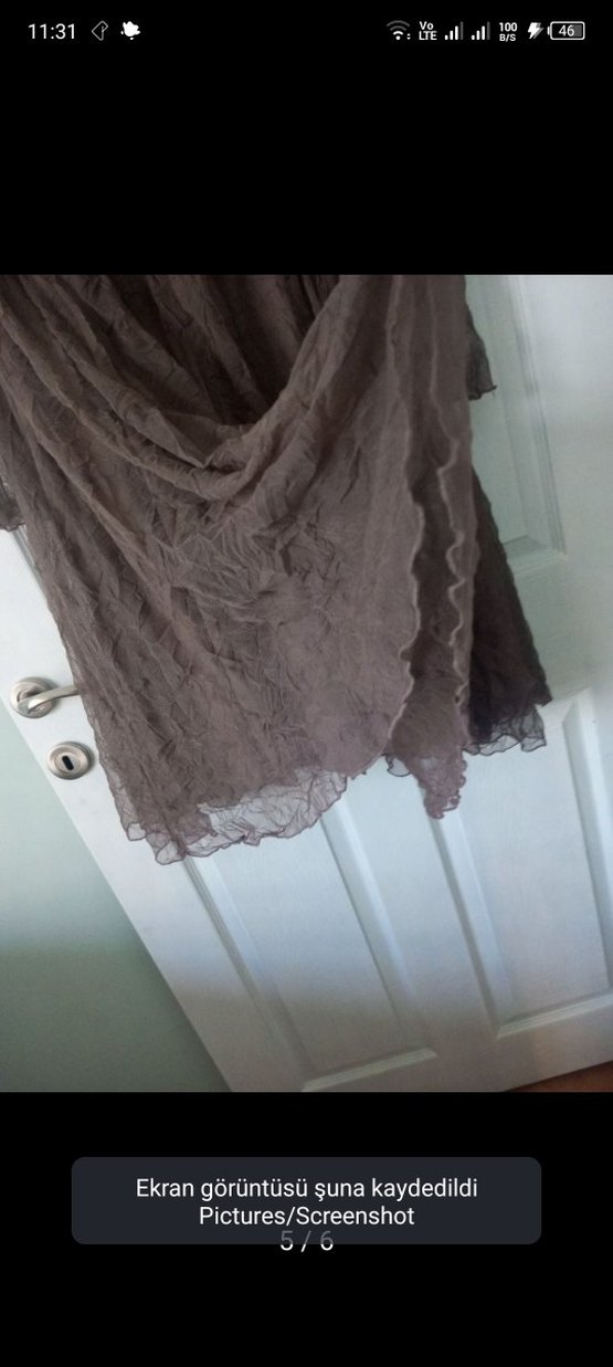 Uzun Kollu V Yaka Keten Uzun Elbise - Görsel 4