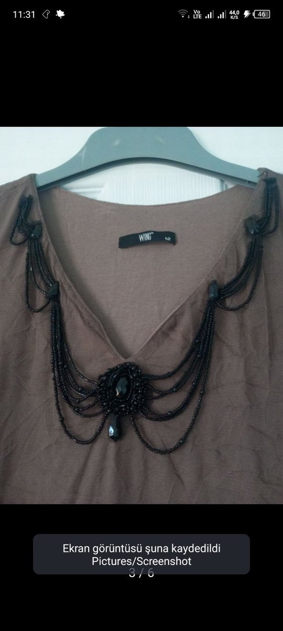 Uzun Kollu V Yaka Keten Uzun Elbise - Görsel 2