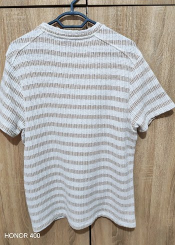 Bej Erkek Kısa Kollu Pamuklu Triko Tişört - Görsel 2