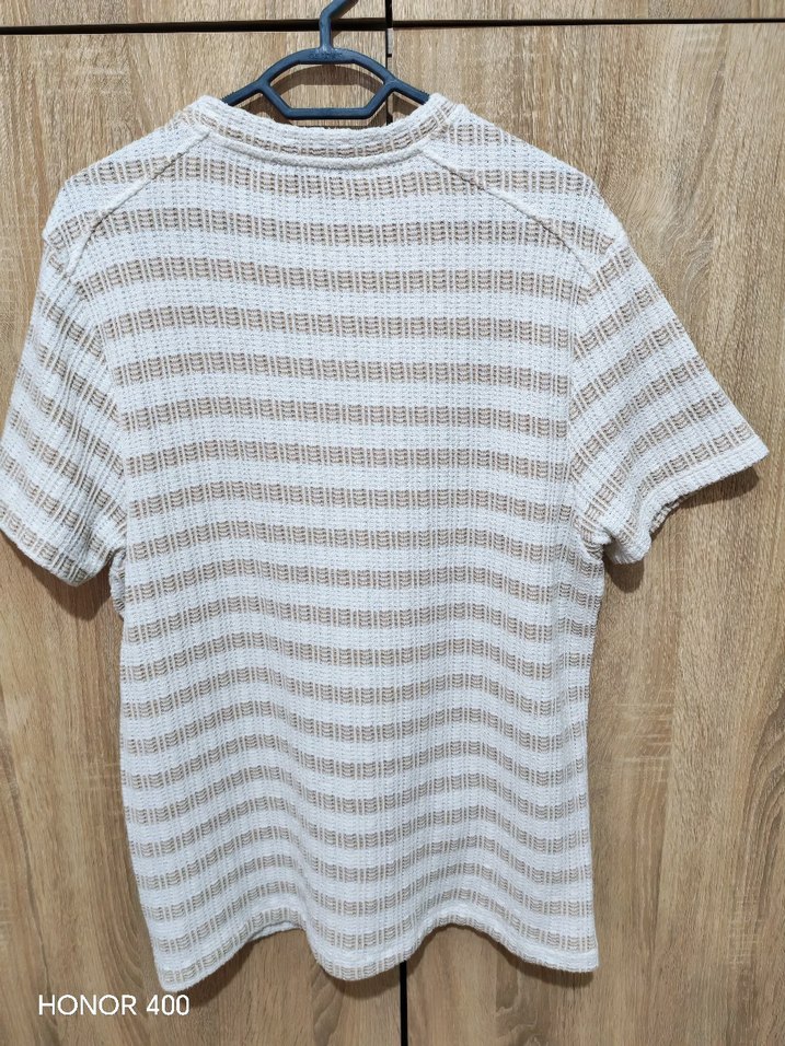 Bej Erkek Kısa Kollu Pamuklu Triko Tişört - Görsel 2