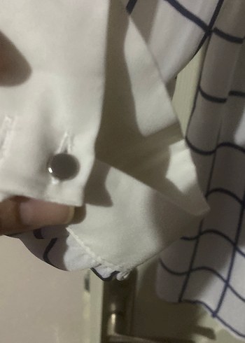 44 Beden beyaz Renk Gri Beyaz Kareli Uzun Kollu Kadın Gömlek