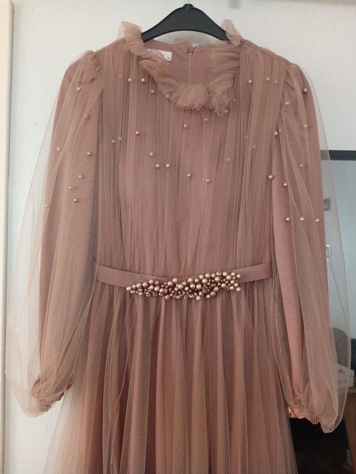 Drapeli Uzun Kollu Kadın Abiye Elbise 1 kere giyildi - Görsel 2