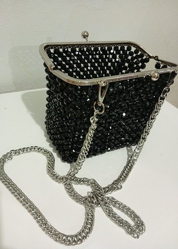Siyah Boncuk İşlemeli Zincirli Kadın Çanta - Görsel 2