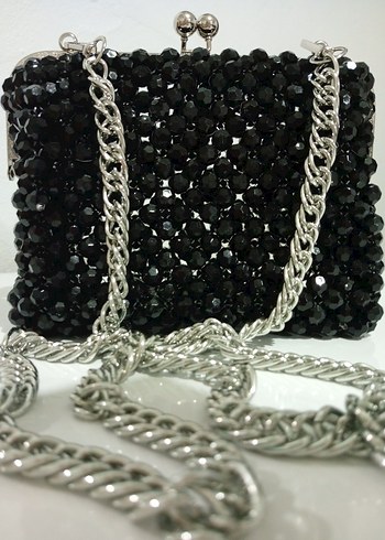 Siyah Boncuk İşlemeli Zincirli Kadın Çanta - Görsel 5