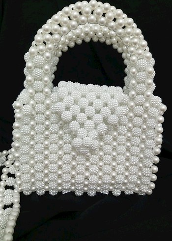Beyaz İncili Boncuk Çanta Astarlı - Görsel 4