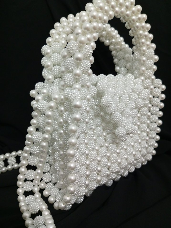 Beyaz İncili Boncuk Çanta Astarlı - Görsel 3