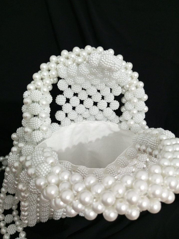 Beyaz İncili Boncuk Çanta Astarlı - Görsel 2