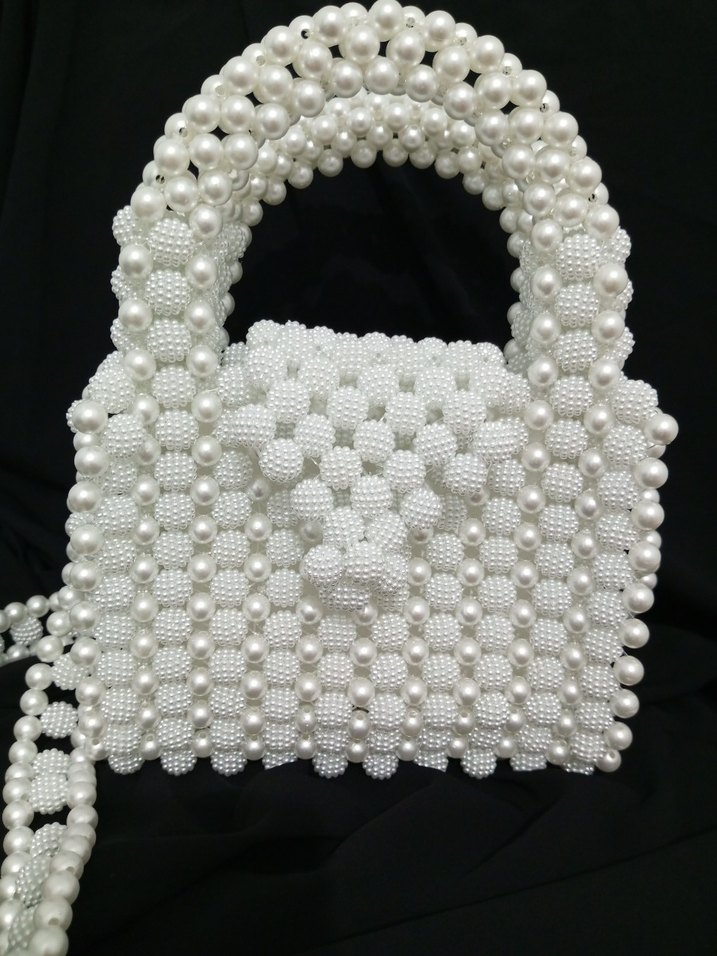 Beyaz İncili Boncuk Çanta Astarlı - Görsel 4