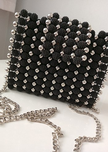 Boncuk İşlemeli Siyah Örgü Kadın Çanta - Görsel 8