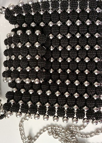 Boncuk İşlemeli Siyah Örgü Kadın Çanta - Görsel 7