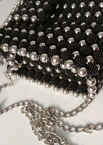 Boncuk İşlemeli Siyah Örgü Kadın Çanta - Görsel 5