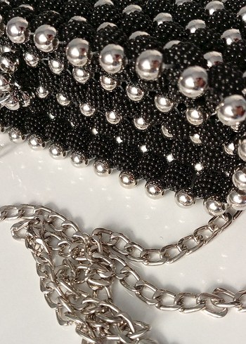 Boncuk İşlemeli Siyah Örgü Kadın Çanta - Görsel 6