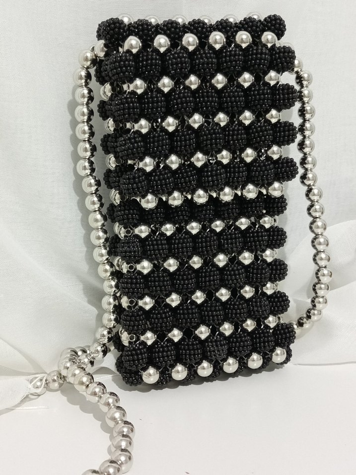 Boncuk İşlemeli Siyah gümüş telefonluk - Görsel 2