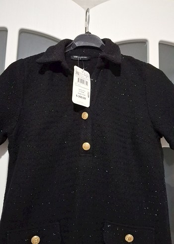 Düğmeli Siyah Midi Triko Elbise - Görsel 2