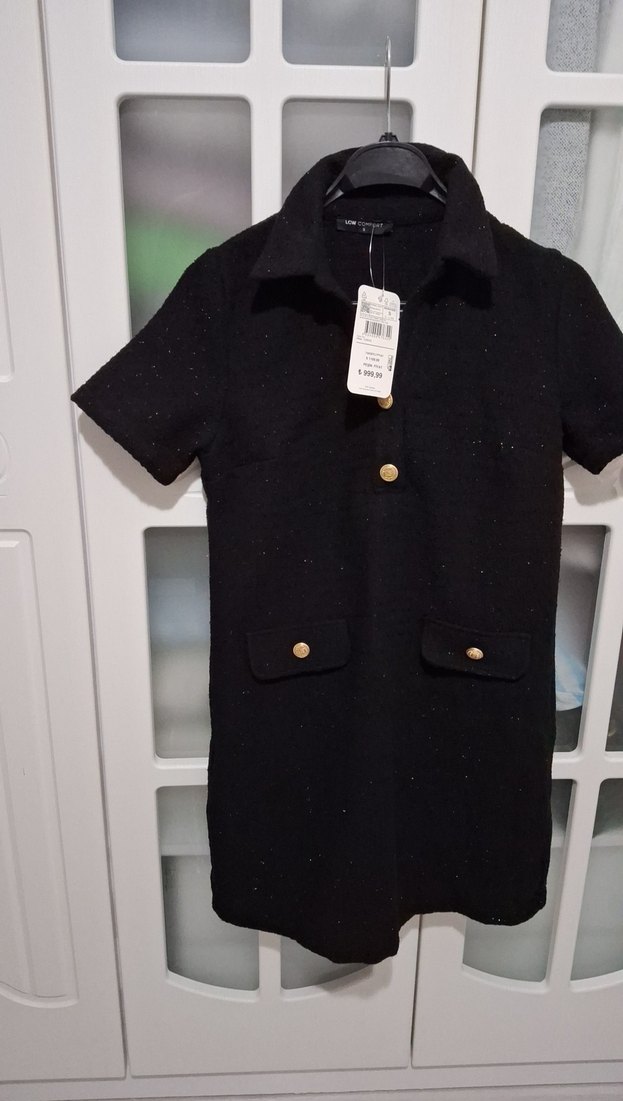 Düğmeli Siyah Midi Triko Elbise - Görsel 4