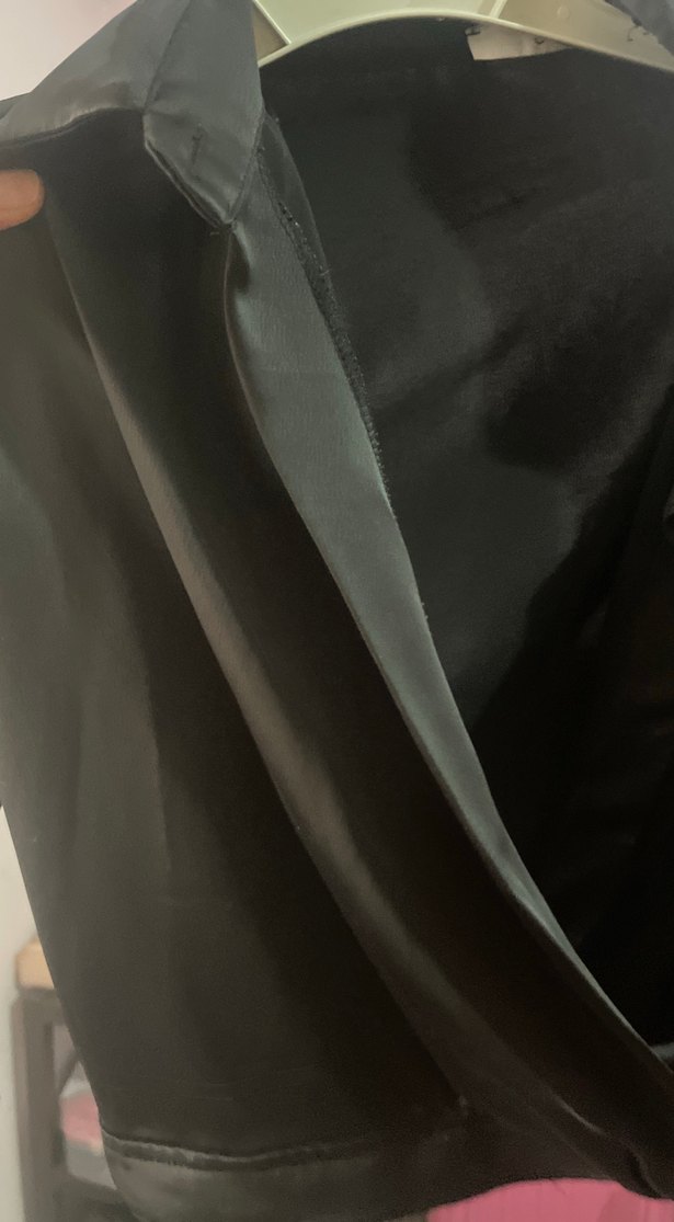 Siyah saten crop gömlek - Görsel 2