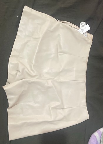 stradivarius Bej Mini Deri Etek Fermuarlı - Görsel 2