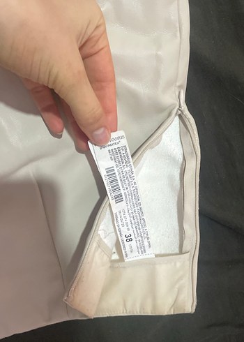 stradivarius Bej Mini Deri Etek Fermuarlı - Görsel 3