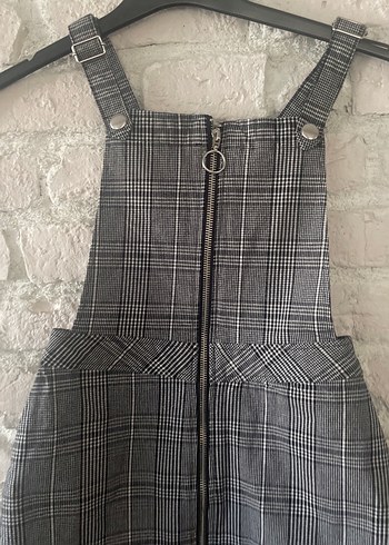 Kız Çocuk Gri Kareli Askılı Kot Elbise 32 bed - Görsel 2