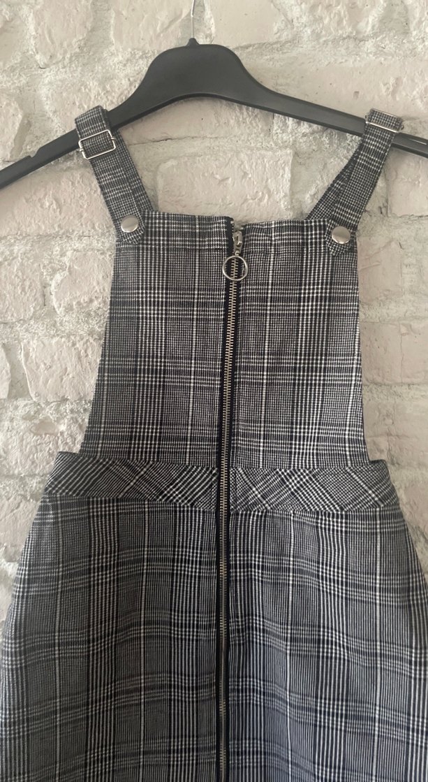 Kız Çocuk Gri Kareli Askılı Kot Elbise 32 bed - Görsel 2