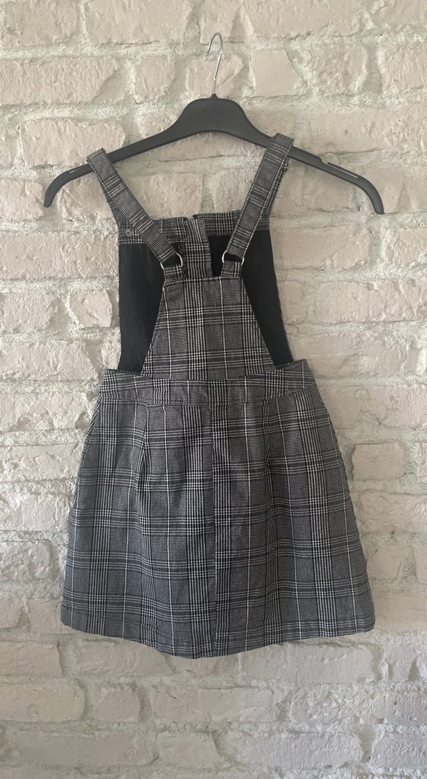 Kız Çocuk Gri Kareli Askılı Kot Elbise 32 bed - Görsel 4