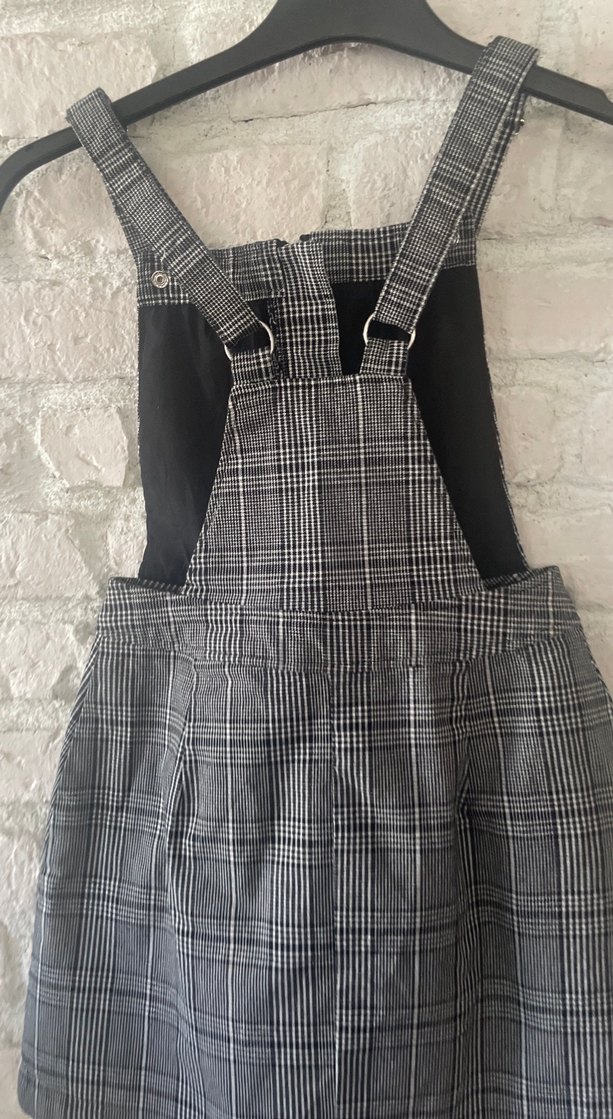 Kız Çocuk Gri Kareli Askılı Kot Elbise 32 bed - Görsel 5