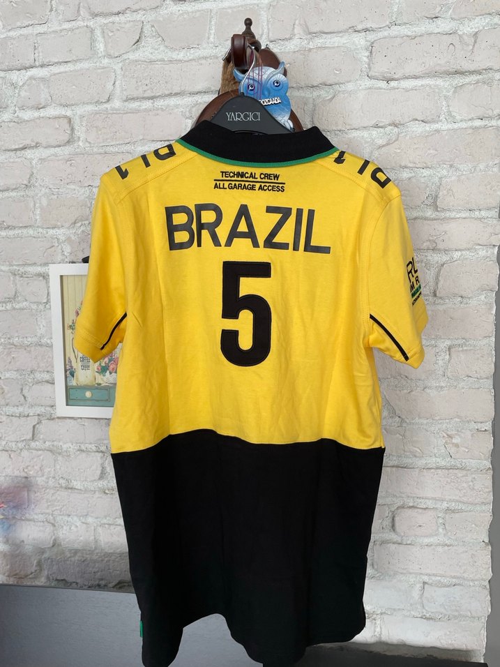 Sarı Siyah Baskılı Polo Tişört - Görsel 5