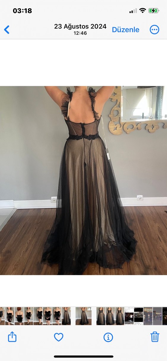 Siyah Dantel İşlemeli Uzun Straplez Abiye - Görsel 2