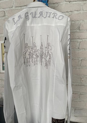 Düğmeli Beyaz Baskılı Erkek Gömlek xxl - Görsel 4